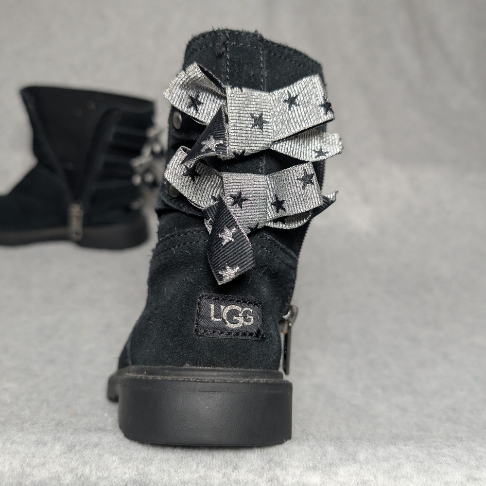UGG Boots Toddler 8 Black Zip Silver Star Bow - Picture 9 of 13